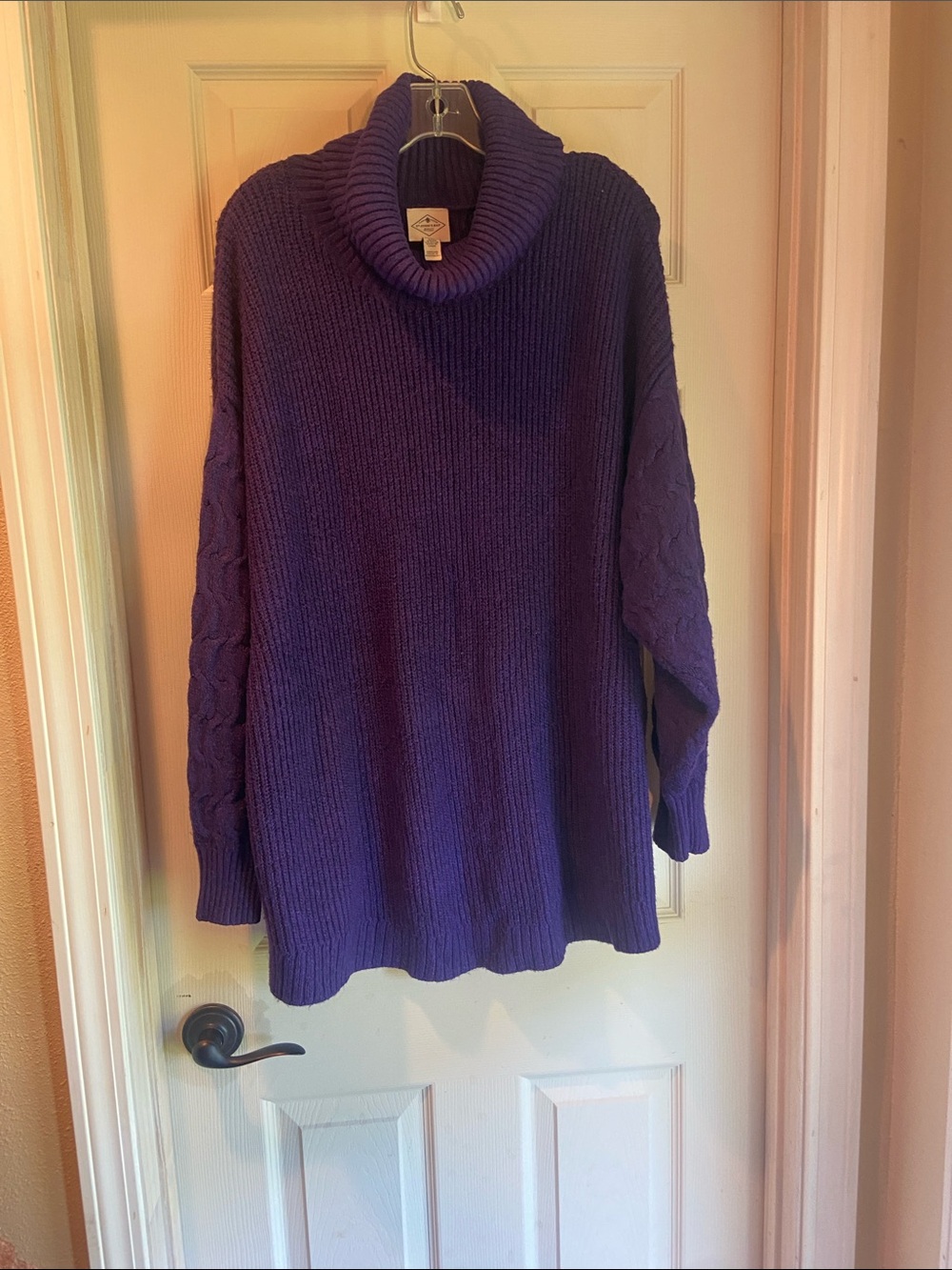St. John's Bay Deep Purple Cable-Sleeve Turtleneck Sweater